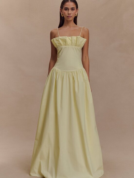Meshki Dresses & Skirts - Meshki Janis Cotton Frill Maxi Dress - Lemon Drop Waist Yellow